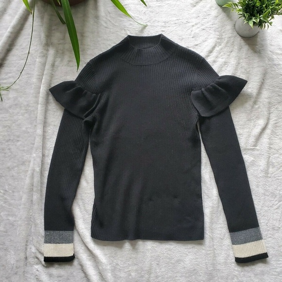 Cynthia Rowley Black Wool Mock Neck Sweater - Picture 1 of 7